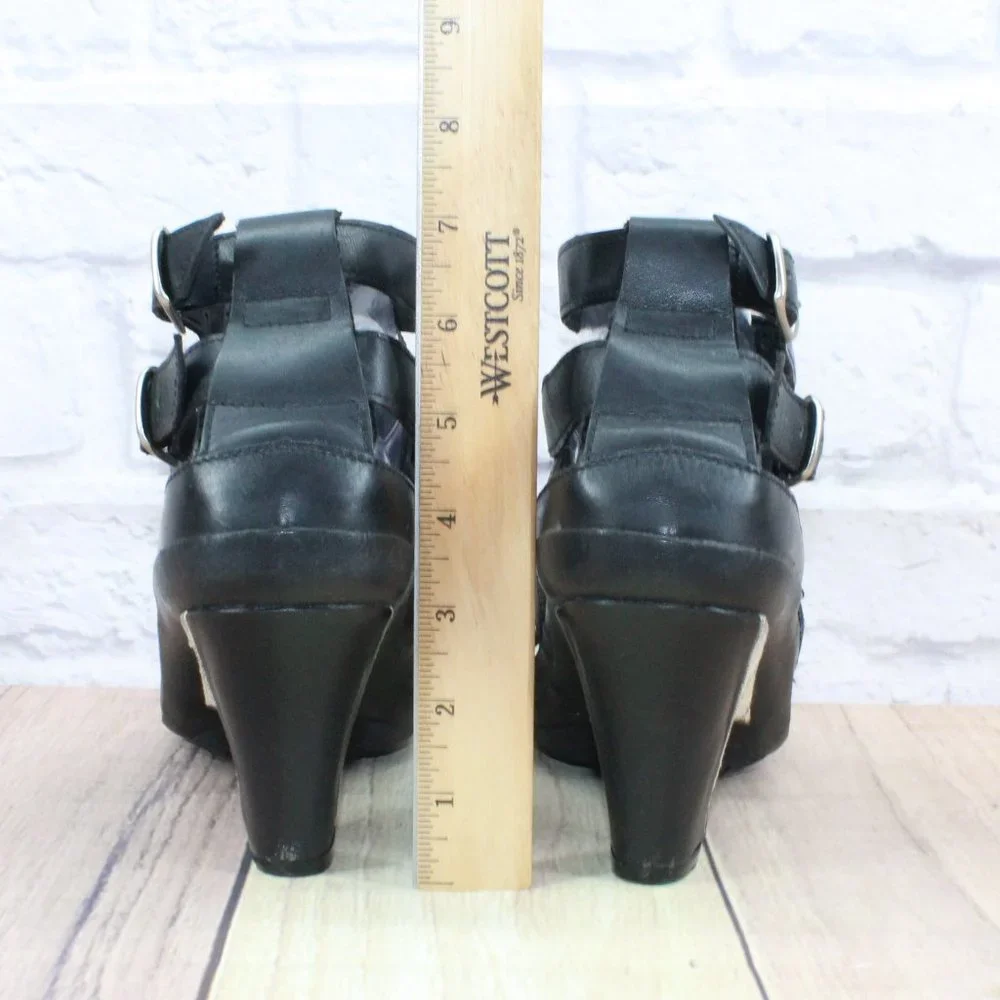 J. Denise Black Leather Ankle Strappy Gladiator Heels Pump Shoes Size US 10 - Picture 8 of 9